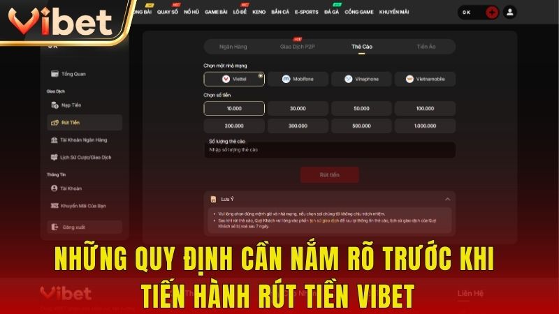 Những quy định cần nắm rõ trước khi tiến hành rút tiền Vibet
